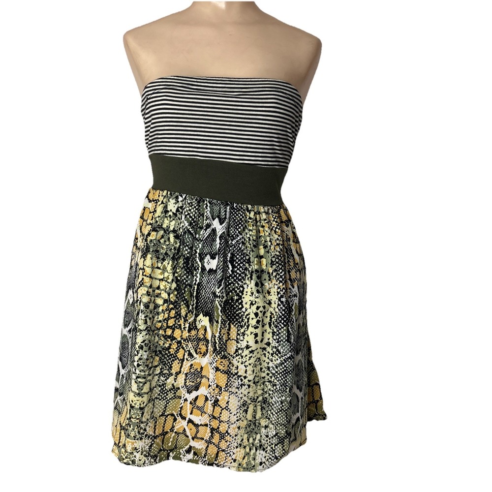 Johnny Martin Tube Dress Medium Striped animal print mixed media tie back Y2K